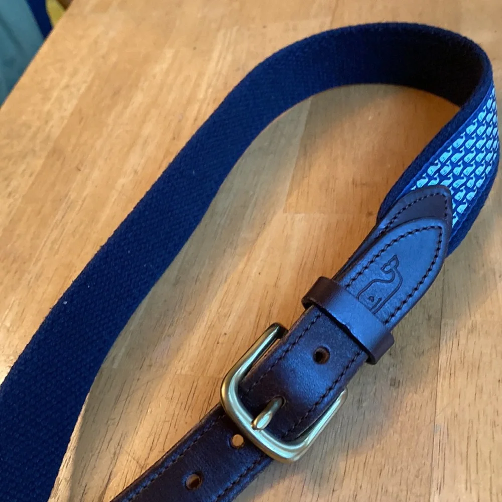 Vineyard Vines Navy & Brown Whale Pattern Web Belt